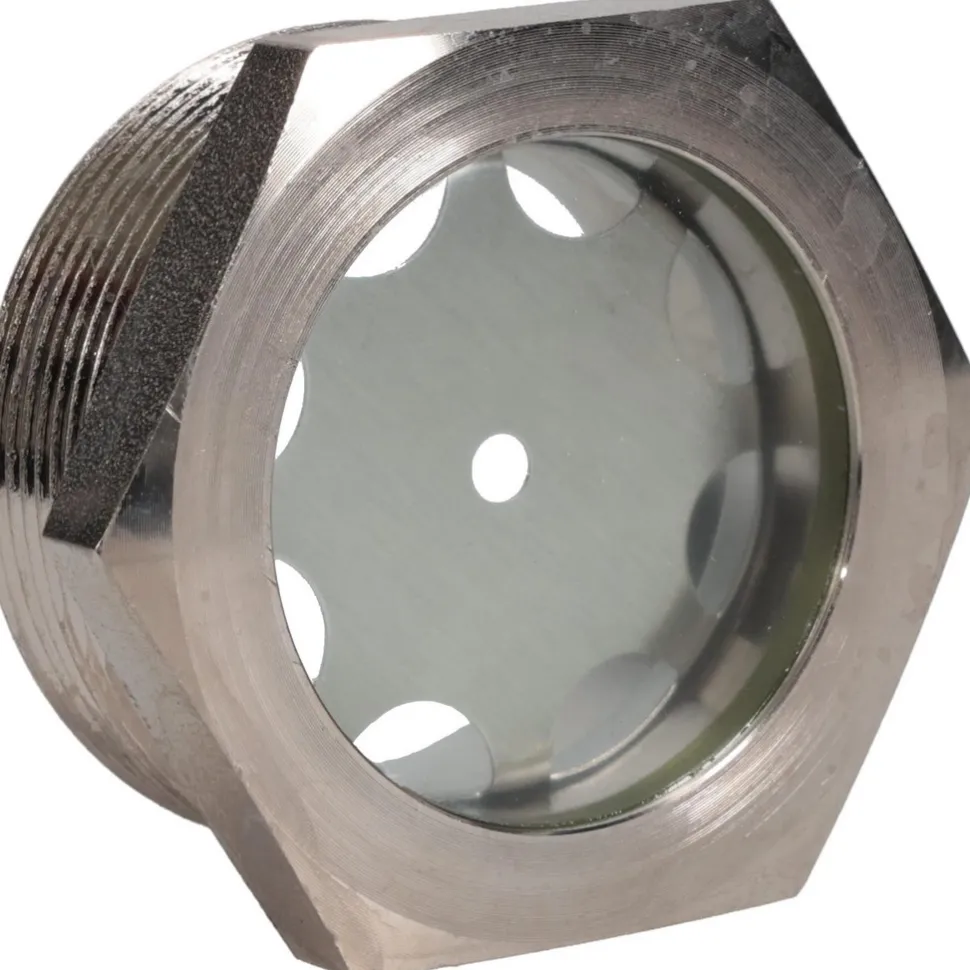 1-7/8" Sight Dia, 2" Thread, 1.69" OAL, Low Pressure Pipe Thread Lube Sight, Open View Sight Glass & Flow Sight