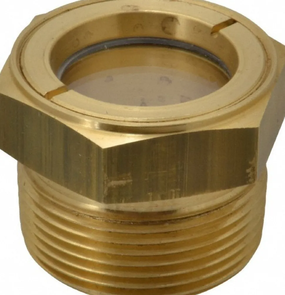 1-1/8" Sight Dia, 1-1/4" Thread, 1.44" OAL, Low Pressure Pipe Thread Lube Sight, Open View Sight Glass & Flow Sight