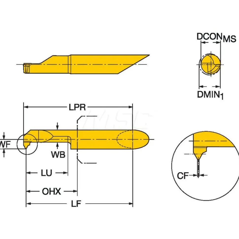 Single Point Threading Tool: 0.0382" Min Thread Dia, 20 TPI, 0.0268" Cut Depth, Internal, Solid Carbide