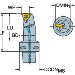 Size C4, 70mm Head Length, 17mm Ctr to Cutting Edge, Right Hand External Modular Threading Cutting Unit Head