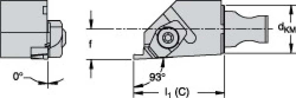 Size KM16, 19.99mm Head Length, 0.394" Ctr to Cutting Edge, Right Hand Internal Modular Threading Cutting Unit Head