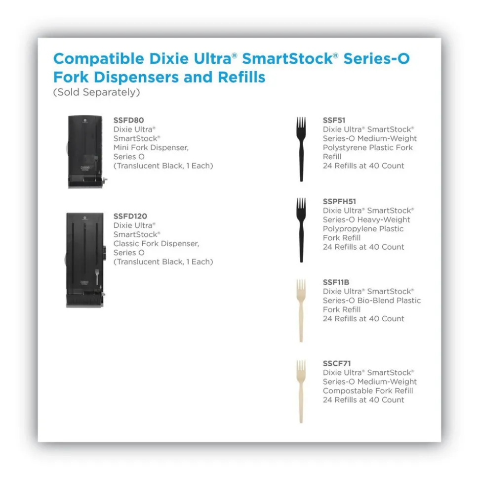 SmartStock Plastic Cutlery Refill, Forks, 6", Black, 40/Pack, 24 Packs/CT