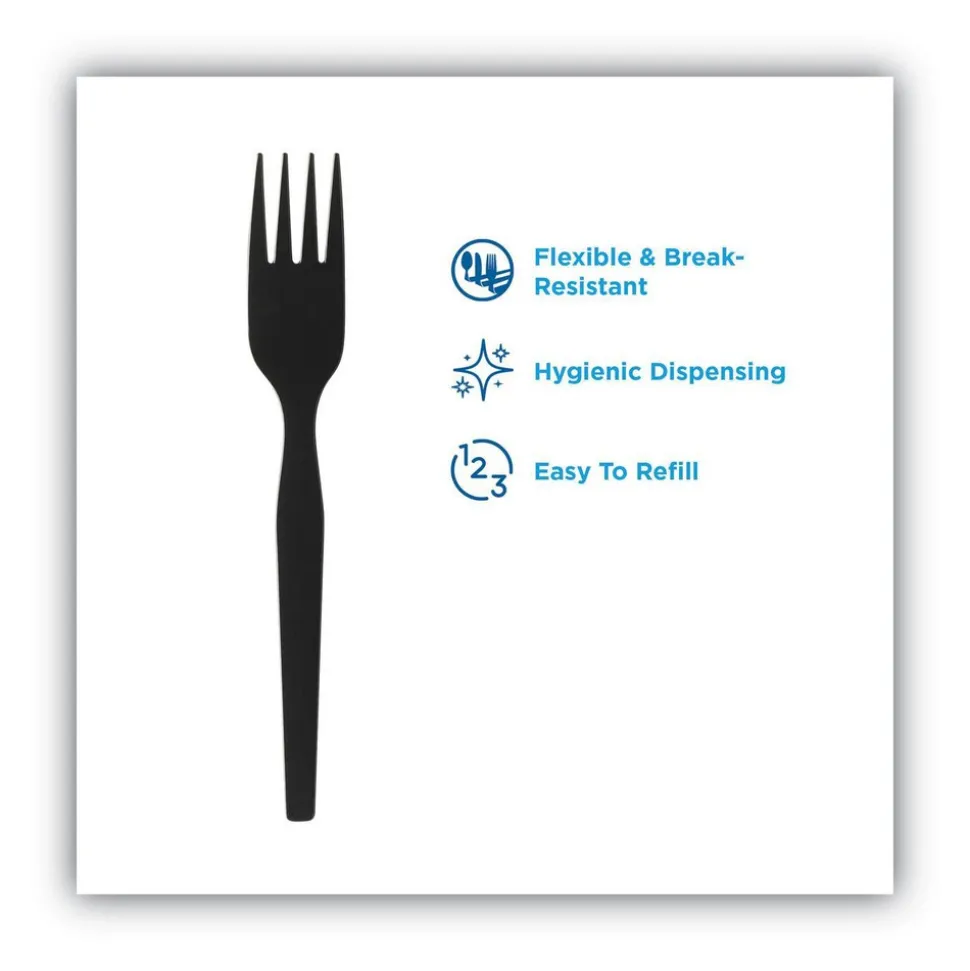 SmartStock Plastic Cutlery Refill, Forks, 6", Black, 40/Pack, 24 Packs/CT