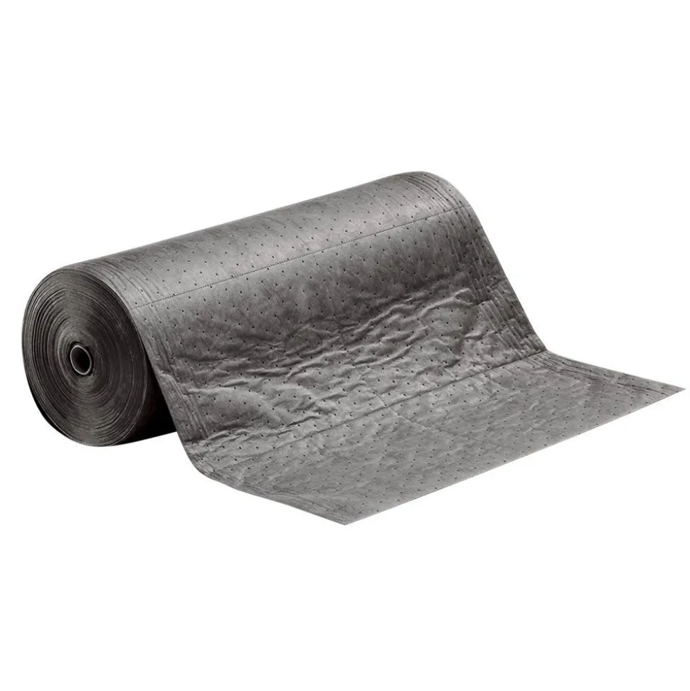 Sorbent Mat: For Oils, Coolants, Solvents, Water, Light Weight, 150.00' Long, 30.0000' Long, 20.1 gal, Gray, Perforated