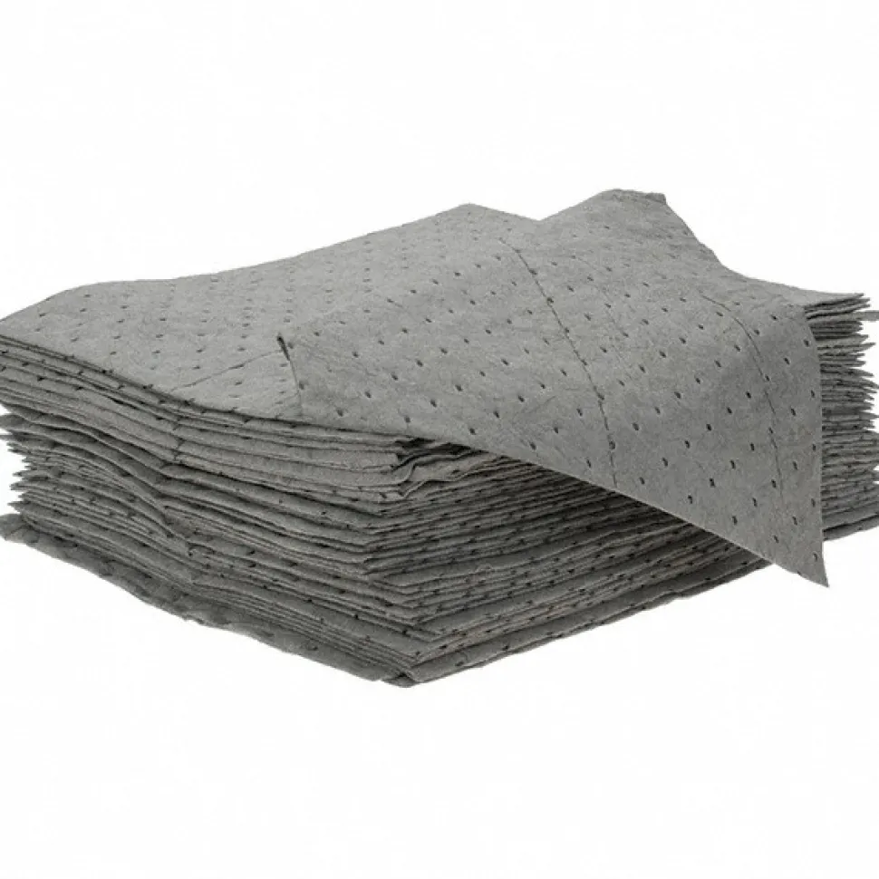 Sorbent Pads: For Universal Use, 15.0000" Wide, 18" Long, 19.45 gal, Gray