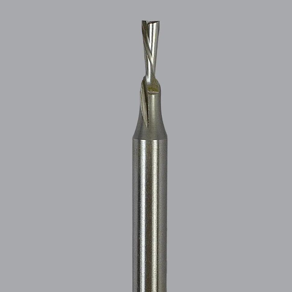 Spiral Router Bit: 1/8" Dia, 5/16" LOC, 1/4" Shank Dia, 2 Flute, Downcut