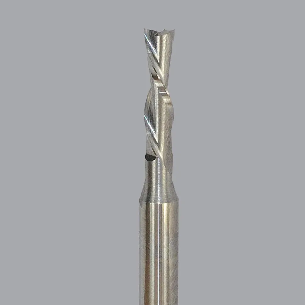 Spiral Router Bit: 3/16" Dia, 3/4" LOC, 1/4" Shank Dia, 2 Flute, Downcut