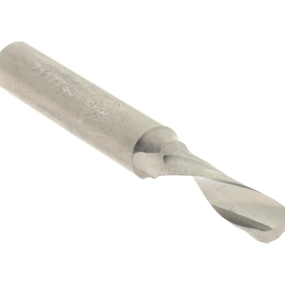 Spiral Router Bit: 3/16" Dia, 5/8" LOC, 1/4" Shank Dia, 1 Flute, Downcut