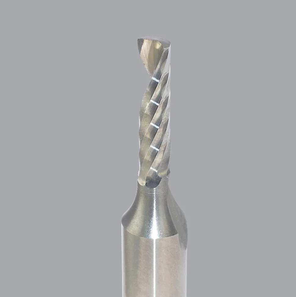 Spiral Router Bit: 1/8" Dia, 1/2" LOC, 1/4" Shank Dia, 1 Flute, Upcut