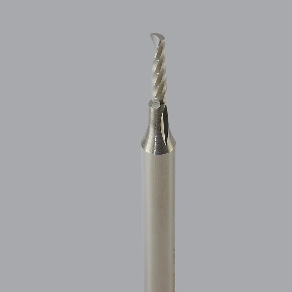 Spiral Router Bit: 1/16" Dia, 1/4" LOC, 1/8" Shank Dia, 1 Flute, Upcut