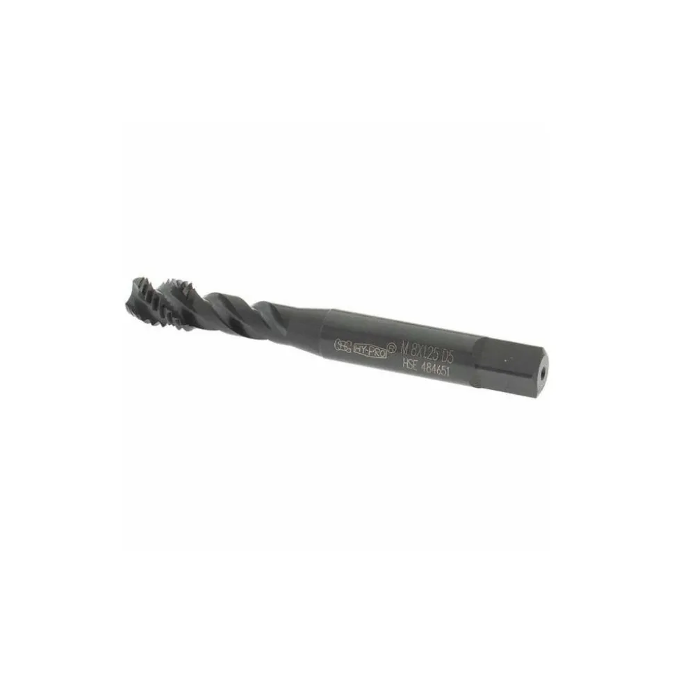 Spiral Flute Tap: M8x1.25, Metric Coarse, 3 Flute, Modified Bottoming Chamfer, 6H Class of Fit, Vanadium High-Speed Steel, Oxide Finish