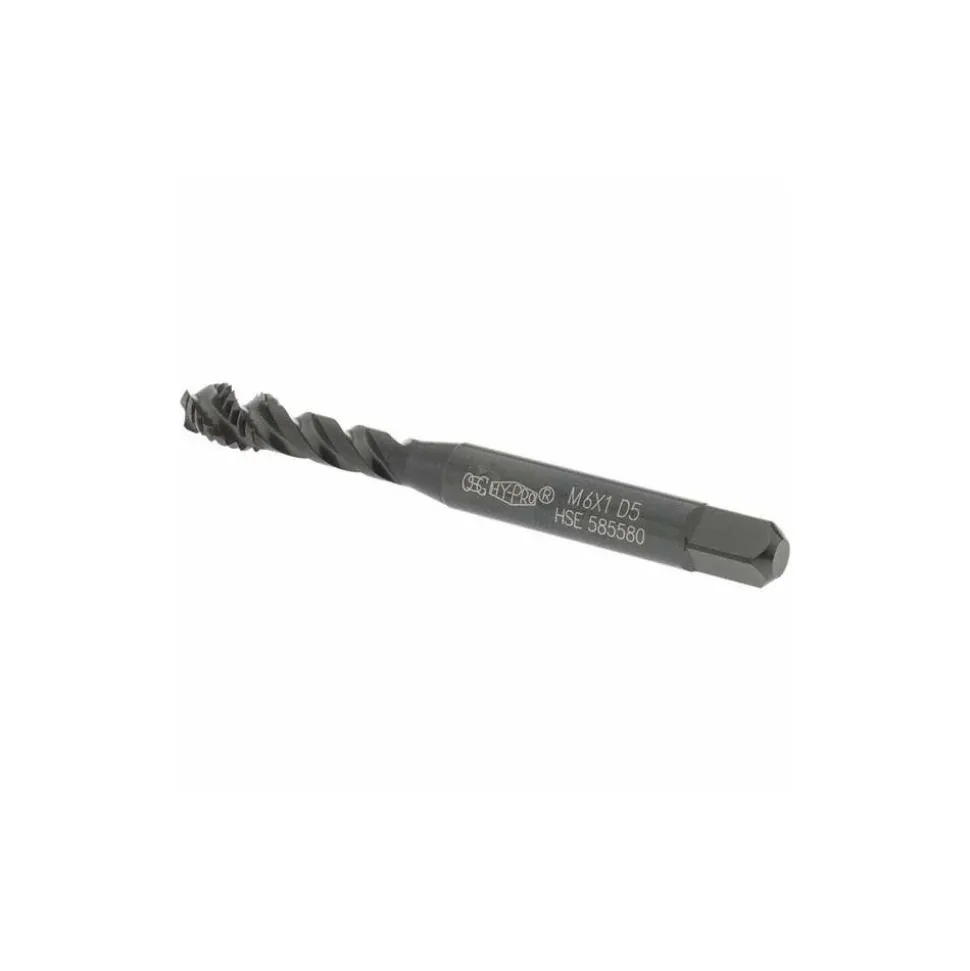 Spiral Flute Tap: M6x1, Metric Coarse, 3 Flute, Modified Bottoming Chamfer, 6H Class of Fit, Vanadium High-Speed Steel, Oxide Finish