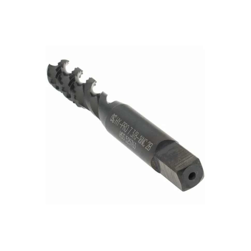 Spiral Flute Tap: 3/8-16, UNC, 3 Flute, Bottoming Chamfer, 2B Class of Fit, High-Speed Steel, Oxide Finish