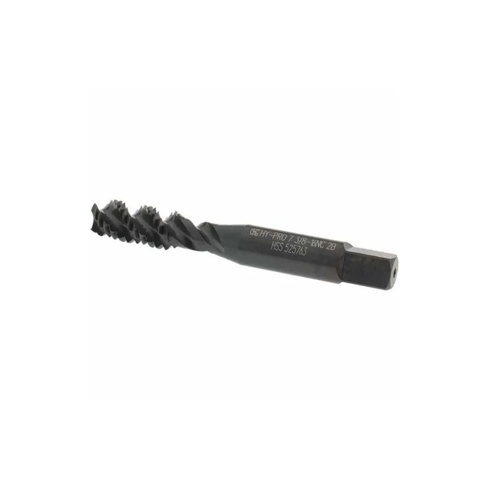Spiral Flute Tap: 3/8-16, UNC, 3 Flute, Bottoming Chamfer, 2B Class of Fit, High-Speed Steel, Oxide Finish