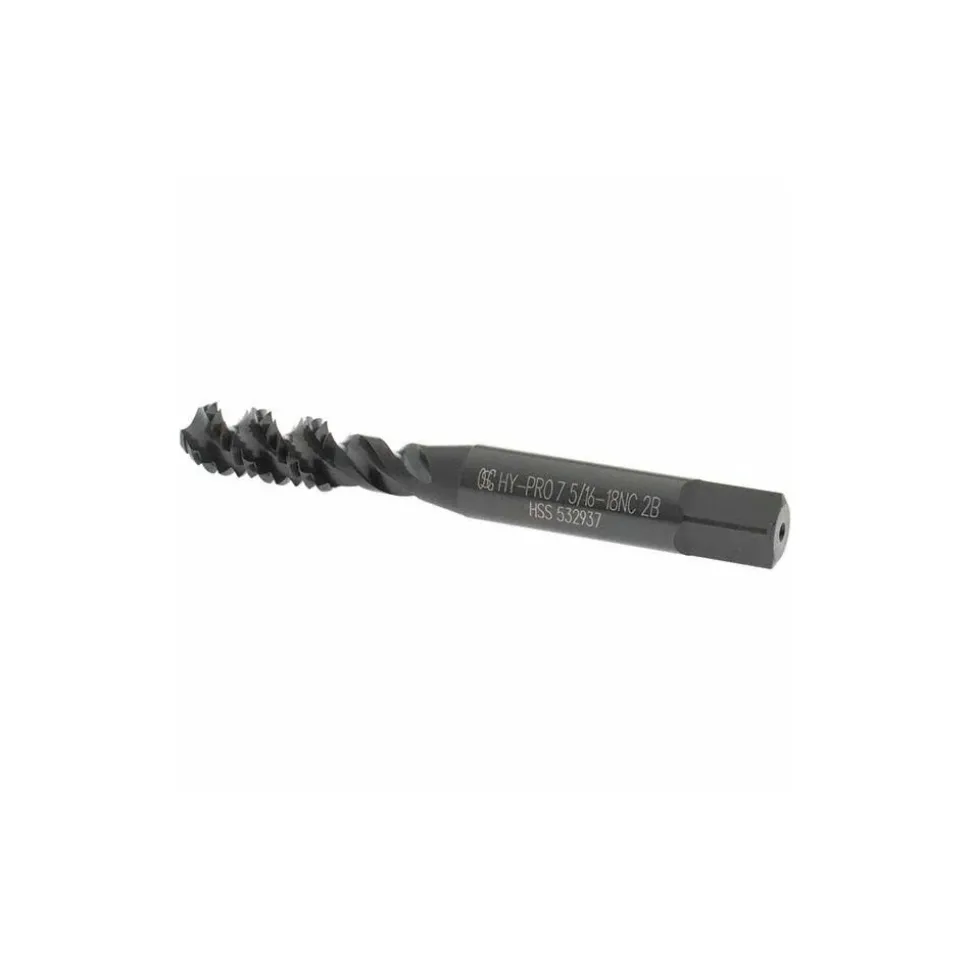 Spiral Flute Tap: 5/16-18, UNC, 3 Flute, Bottoming Chamfer, 2B Class of Fit, High-Speed Steel, Oxide Finish