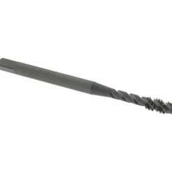 Spiral Flute Tap: #6-32, UNC, 3 Flute, Modified Bottoming Chamfer, 2B Class of Fit, Vanadium High-Speed Steel, Oxide Finish
