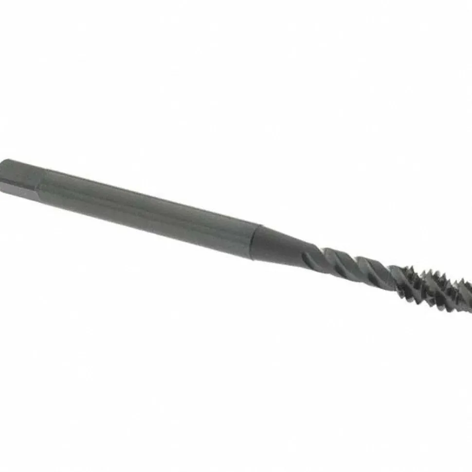 Spiral Flute Tap: #6-32, UNC, 3 Flute, Modified Bottoming Chamfer, 2B Class of Fit, Vanadium High-Speed Steel, Oxide Finish