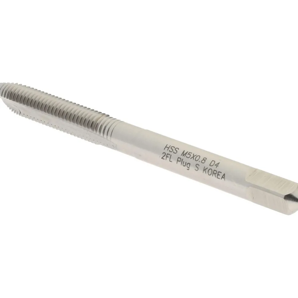 Spiral Point Tap: M5x0.8 Metric Coarse, 2 Flutes, Plug Chamfer, 6H Class of Fit, HSS