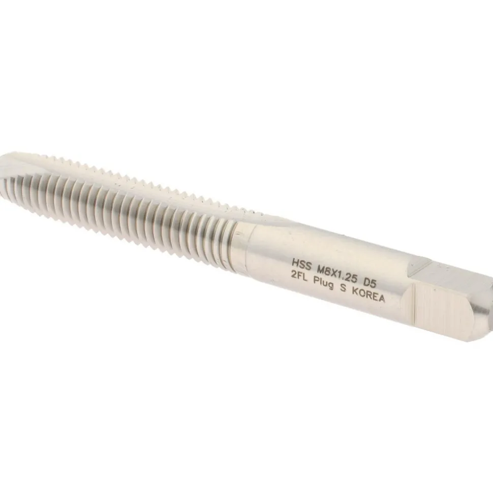 Spiral Point Tap: M8x1.25 Metric Coarse, 2 Flutes, Plug Chamfer, 6H Class of Fit, HSS