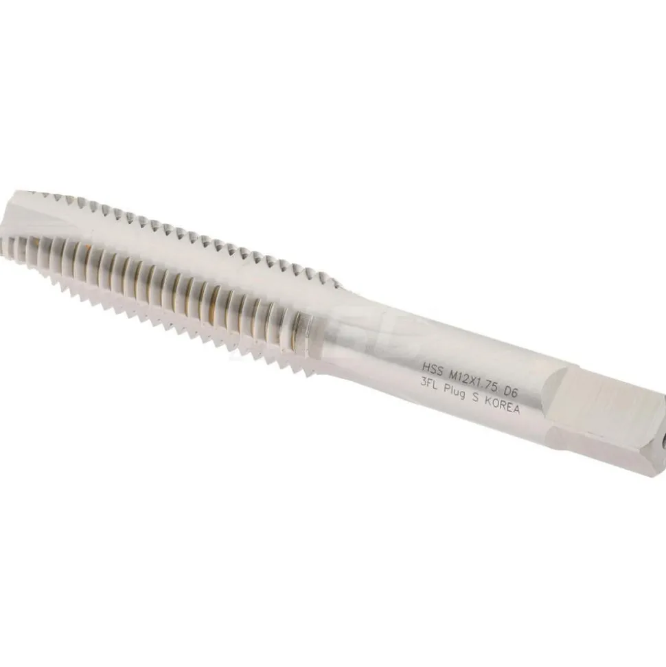 Spiral Point Tap: M12x1.75 Metric Coarse, 3 Flutes, Plug Chamfer, 6H Class of Fit, HSS