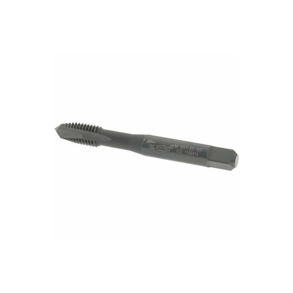Spiral Point Tap: M8x1.25 Metric, 3 Flutes, Plug Chamfer, 6H Class of Fit, HSS-E Vanadium, Steam Oxide Coated