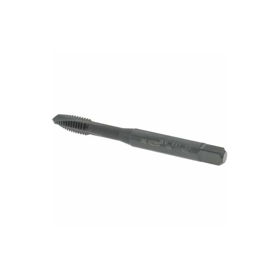 Spiral Point Tap: M6x1 Metric, 3 Flutes, Plug Chamfer, 6H Class of Fit, HSS-E Vanadium, Steam Oxide Coated