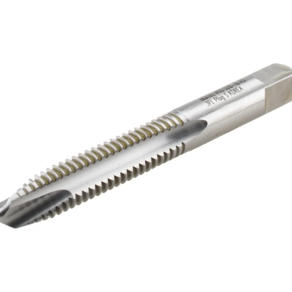 Spiral Point Tap: 3/8-16 UNC, 3 Flutes, Plug Chamfer, 3B Class of Fit, HSS, Bright/Uncoated Coated