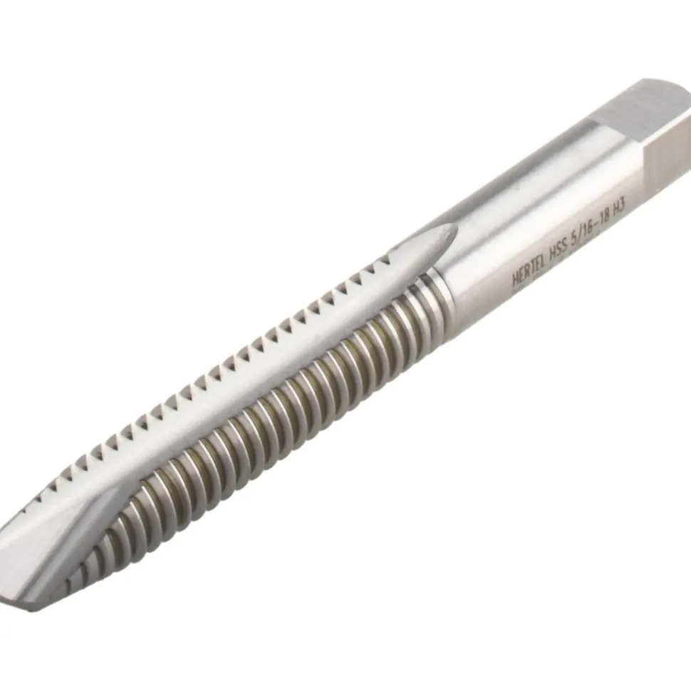 Spiral Point Tap: 5/16-18 UNC, 2 Flutes, Plug Chamfer, 3B Class of Fit, HSS, Bright/Uncoated Coated