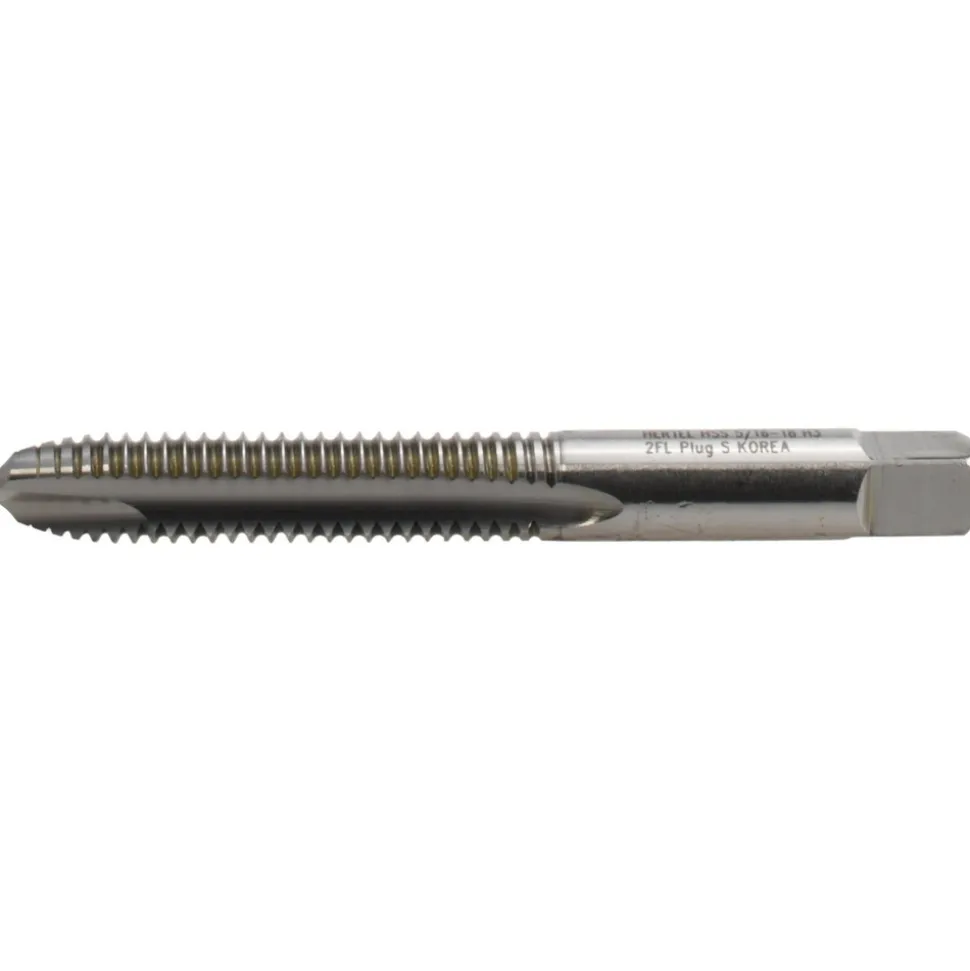 Spiral Point Tap: 5/16-18 UNC, 2 Flutes, Plug Chamfer, 3B Class of Fit, HSS, Bright/Uncoated Coated