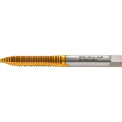 Spiral Point Tap: 1/4-20 UNC, 2 Flutes, Plug Chamfer, 3B Class of Fit, HSS, TiN Coated