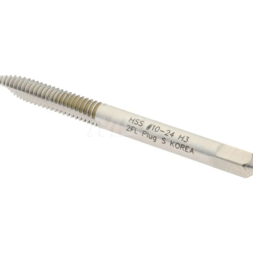 Spiral Point Tap: #10-24 UNC, 2 Flutes, Plug Chamfer, 2B/3B Class of Fit, HSS, Bright/Uncoated Coated