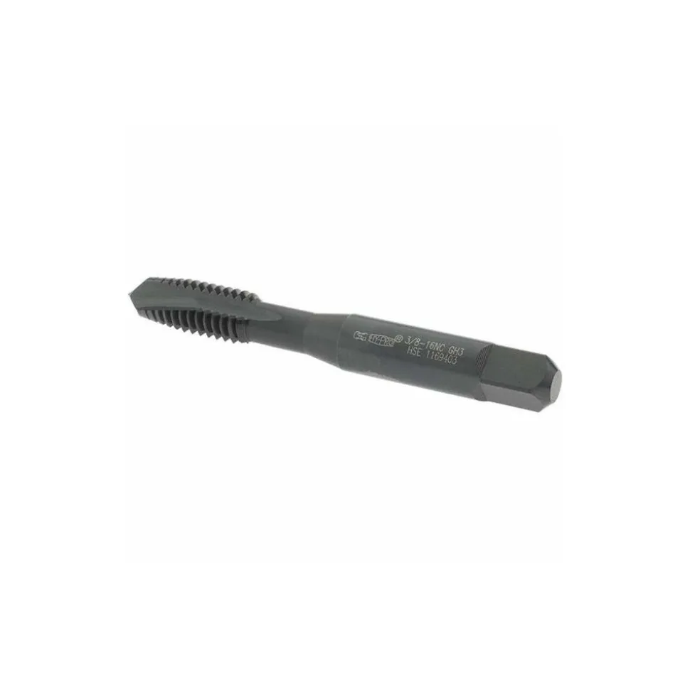 Spiral Point Tap: 3/8-16 UNC, 3 Flutes, Plug Chamfer, 3B Class of Fit, HSS-E Vanadium, Steam Oxide Coated