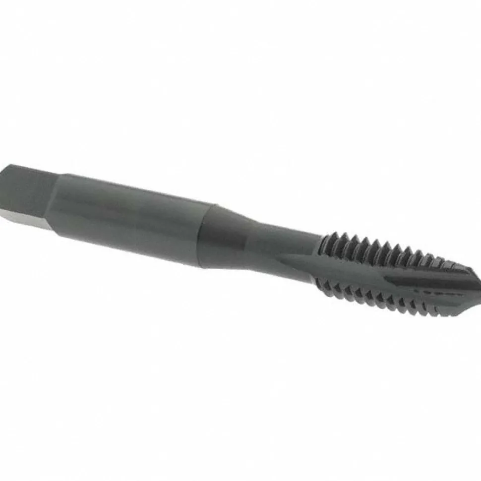 Spiral Point Tap: 3/8-16 UNC, 3 Flutes, Plug Chamfer, 3B Class of Fit, HSS-E Vanadium, Steam Oxide Coated