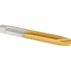 Spiral Point Tap: 5/16-18 UNC, 2 Flutes, Plug Chamfer, 3B Class of Fit, HSS, TiN Coated