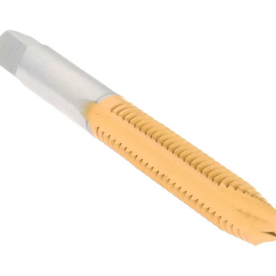 Spiral Point Tap: 5/16-18 UNC, 2 Flutes, Plug Chamfer, 3B Class of Fit, HSS, TiN Coated