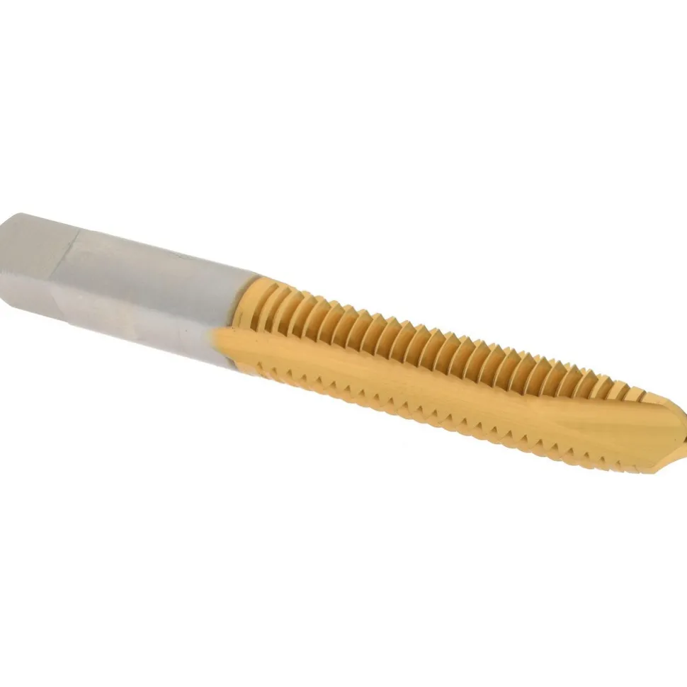 Spiral Point Tap: 3/8-16 UNC, 3 Flutes, Plug Chamfer, 3B Class of Fit, HSS, TiN Coated