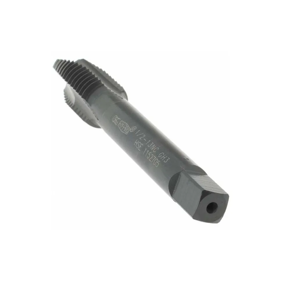 Spiral Point Tap: 1/2-13 UNC, 3 Flutes, Plug Chamfer, 3B Class of Fit, HSS-E Vanadium, Steam Oxide Coated