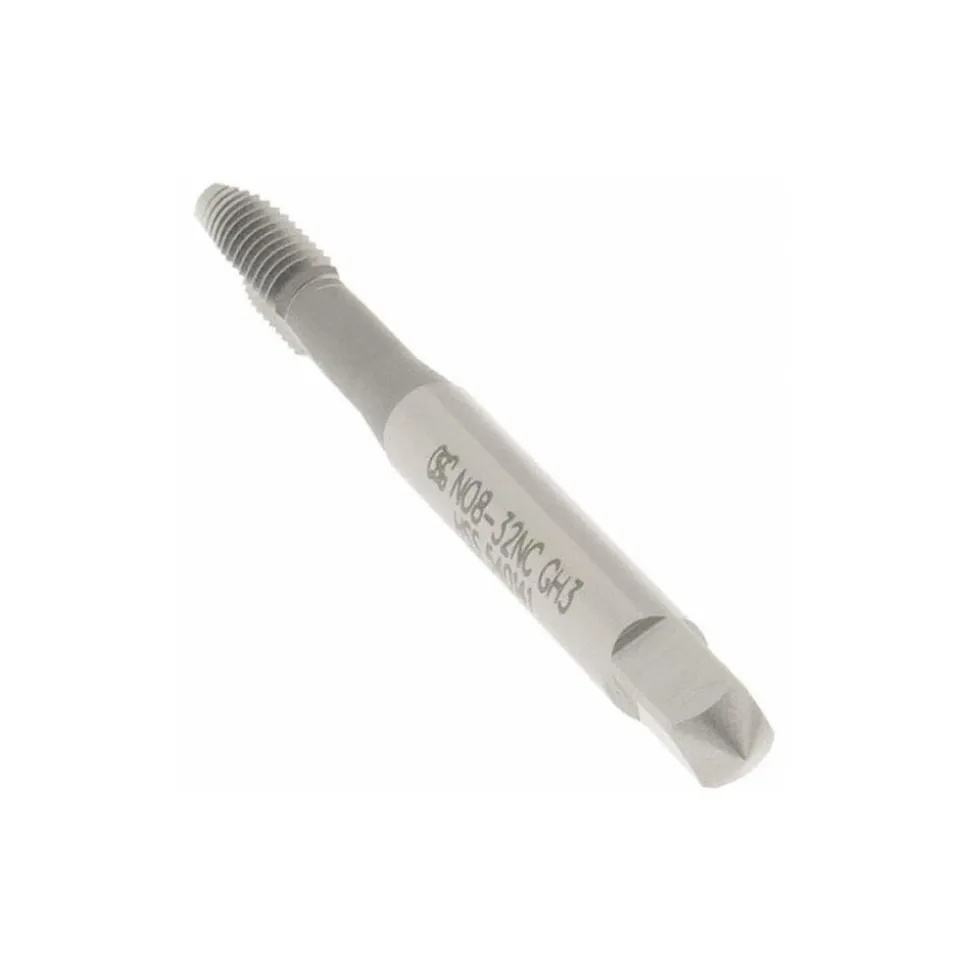 Spiral Point Tap: #8-32 UNC, 2 Flutes, Plug Chamfer, 2B Class of Fit, HSS, Bright/Uncoated Coated
