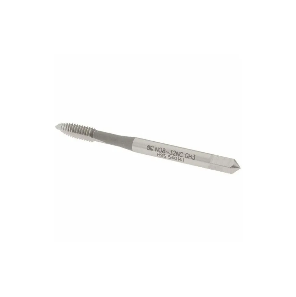 Spiral Point Tap: #8-32 UNC, 2 Flutes, Plug Chamfer, 2B Class of Fit, HSS, Bright/Uncoated Coated