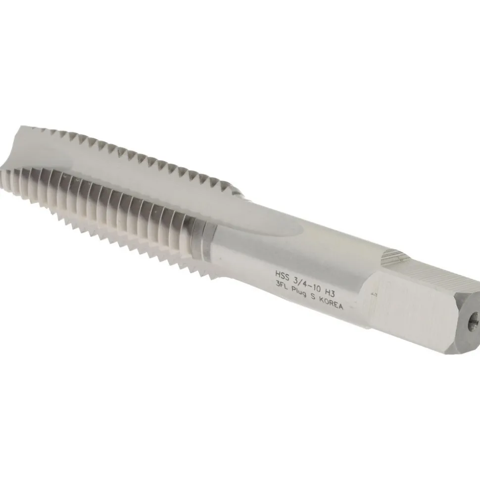 Spiral Point Tap: 3/4-10 UNC, 3 Flutes, Plug Chamfer, HSS, Bright/Uncoated Coated