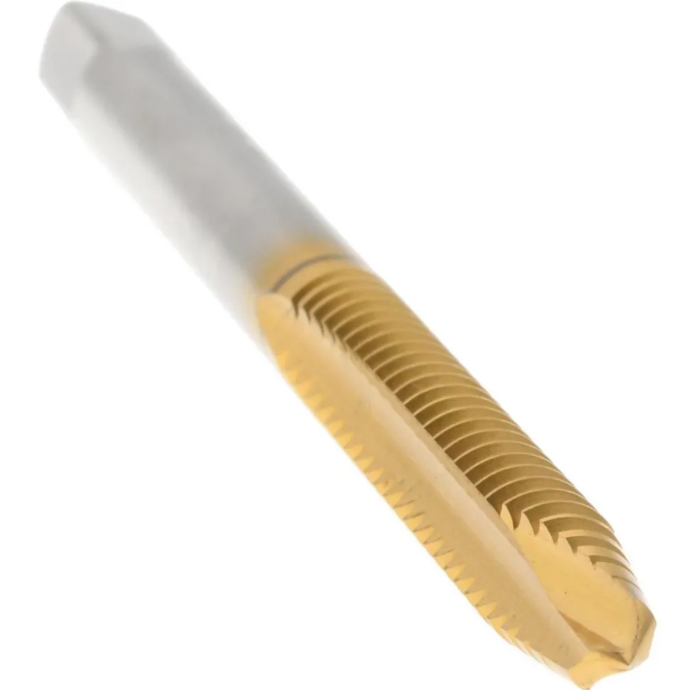 Spiral Point Tap: #10-24 UNC, 2 Flutes, Plug Chamfer, 2B/3B Class of Fit, HSS, TiN Coated