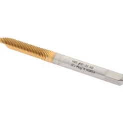 Spiral Point Tap: #10-32 UNF, 2 Flutes, Plug Chamfer, 2B Class of Fit, HSS, TiN Coated