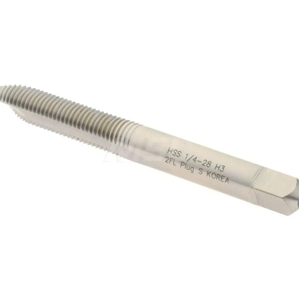 Spiral Point Tap: 1/4-28 UNF, 2 Flutes, Plug Chamfer, 3B Class of Fit, HSS, Bright/Uncoated Coated
