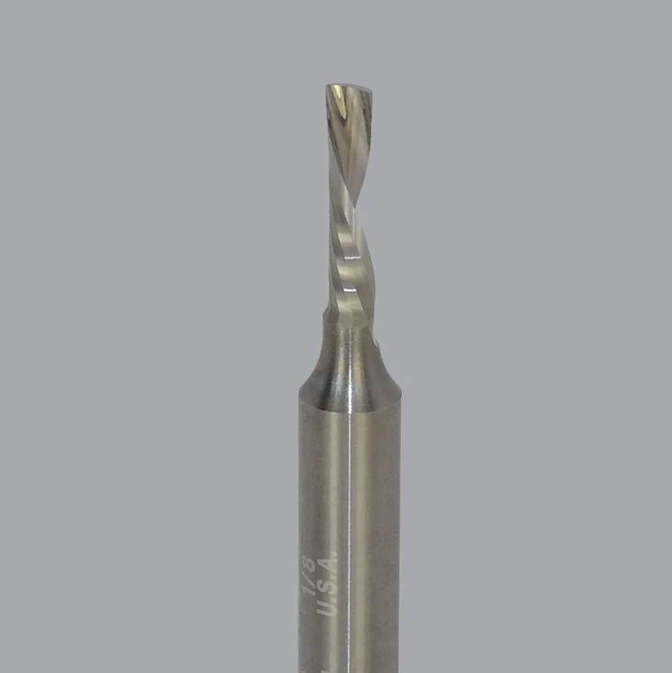 Spiral Router Bit: 1/8" Dia, 1/2" LOC, 1/4" Shank Dia, 1 Flute, Downcut