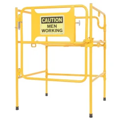 Steel Manhole Guard Rail with Aluminum Sign: 31 In. x 30 In. Caution Men Working Sign Message Yellow