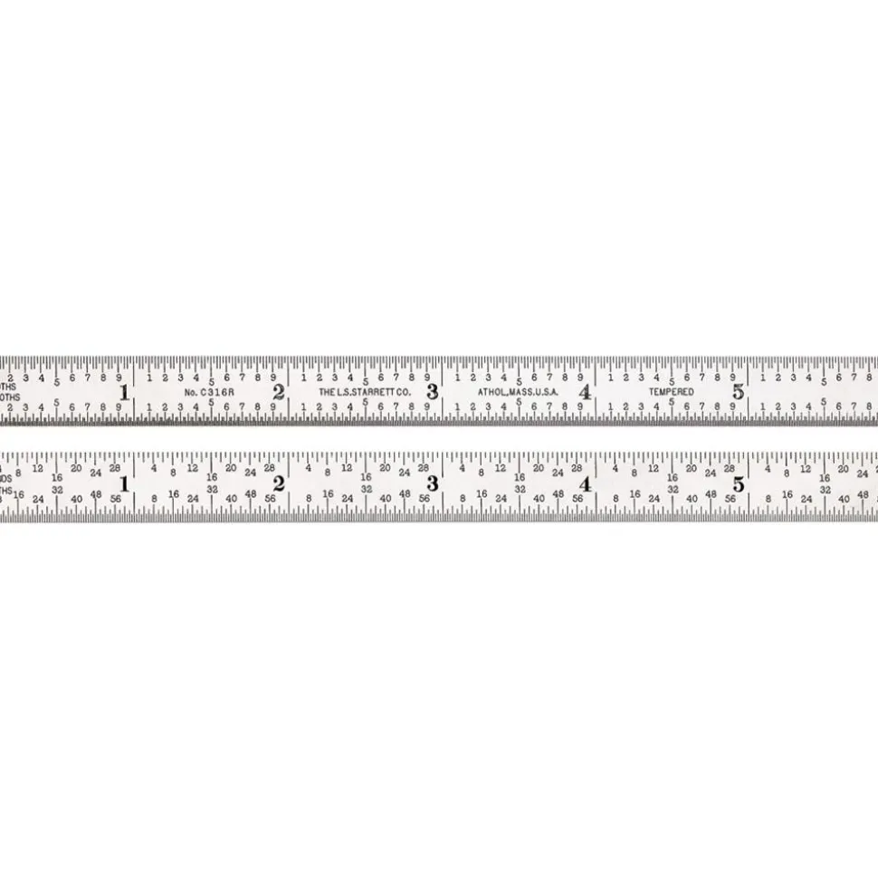 Steel Rule: 6" OAL, 16R Graduation, Flexible, 1/2" OAW