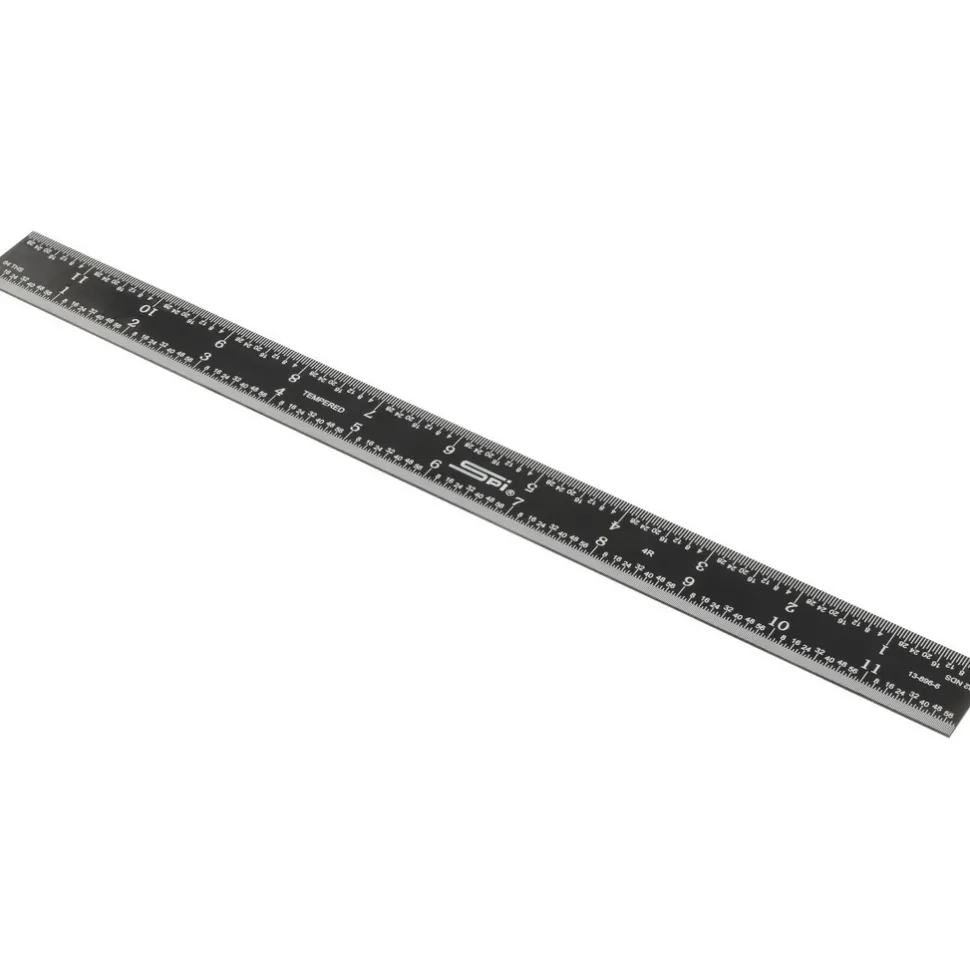 Steel Rule: 12" OAL, 4R Graduation, Rigid, 1" OAW