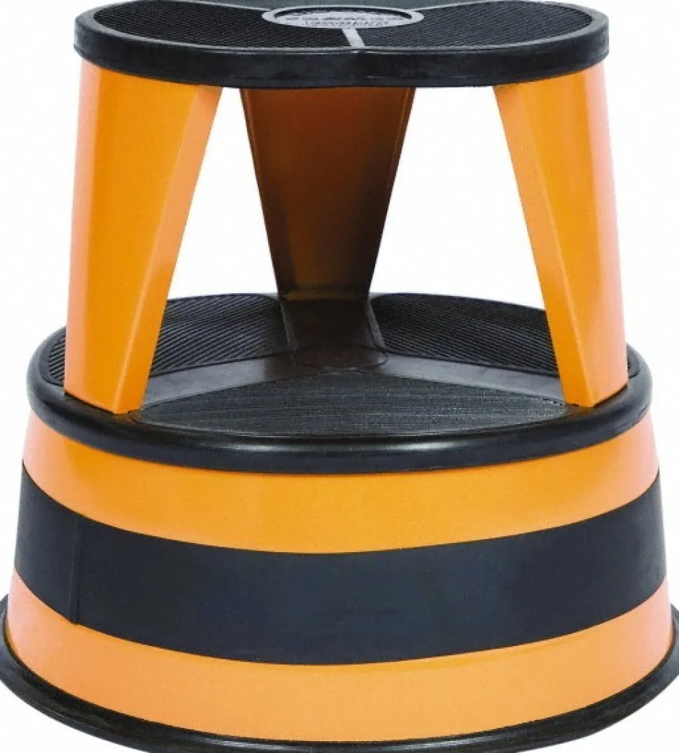 Step Stand Stool: 16" OAW, Steel, Orange