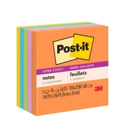 Super Sticky: 90 Sheets, 3 x 3" Sheet, Plain Ruled, Orange, Blue, Green, Yellow & Pink Paper, Glue Binding