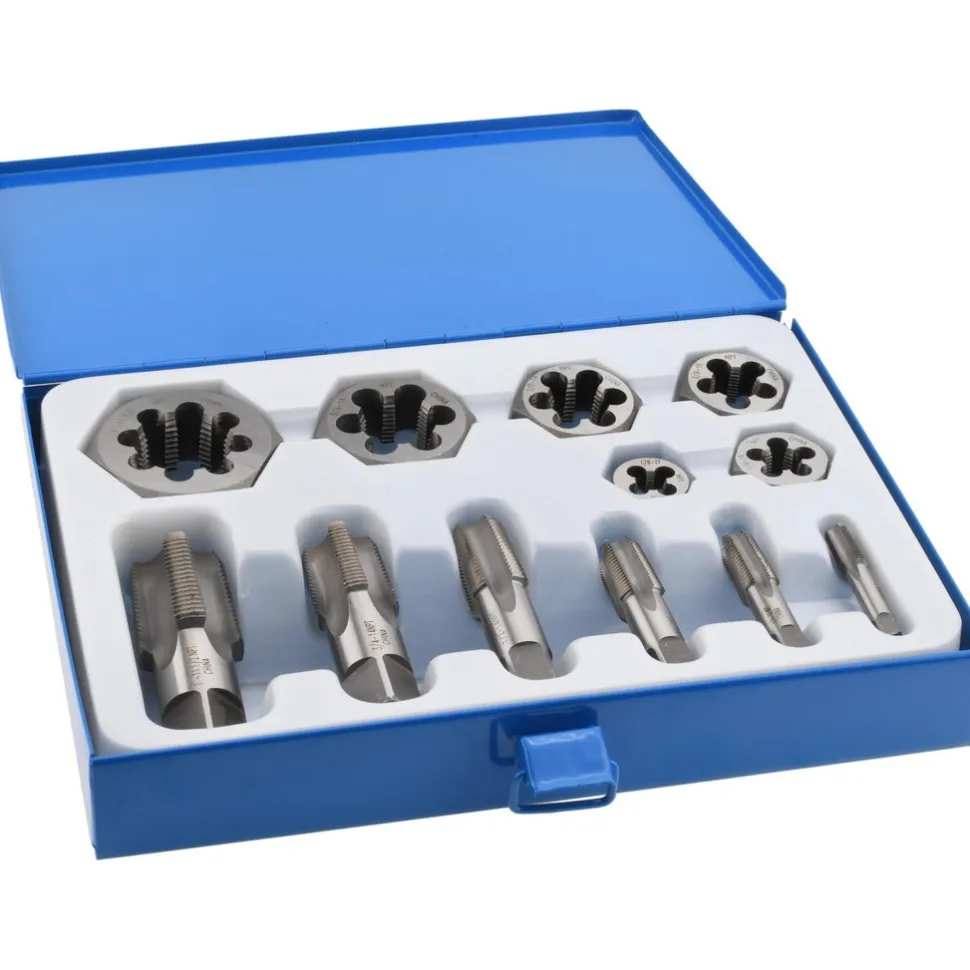 Tap & Die Set: 1/8-27 to 1 - 11-1/2 Taps, 1/8-27 to 1 - 11-1/2 Dies, NPT